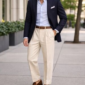 Men's Izod pleated front pants beige 34/30 Perform X preppy old money classic